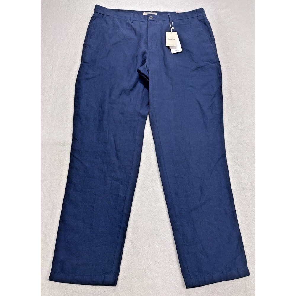 Mango‎ MNG Sustainable Oyster Trouser Men 38 Slim Fit Pants Linen Blue NWT